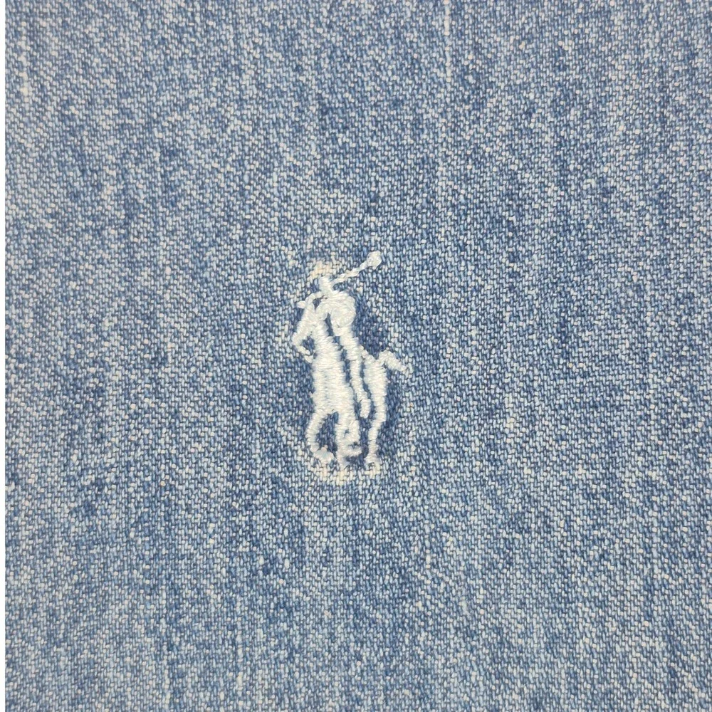 Vintage Polo Ralph Lauren Denim Shirt Mens Small Button Down Pony 80s Green Tag